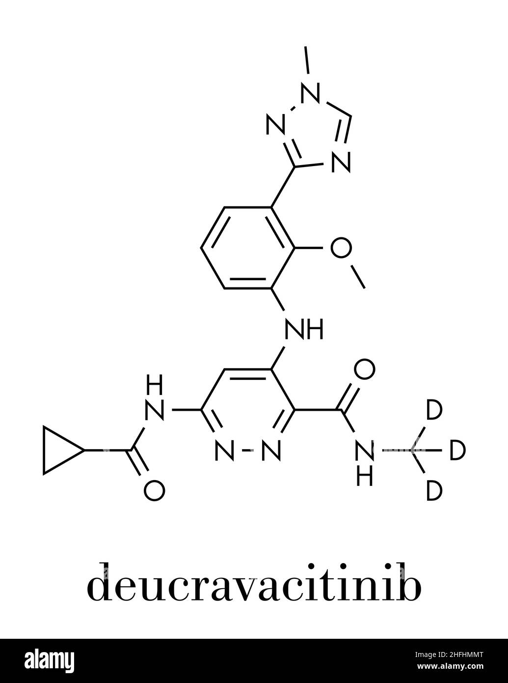 Molecola di farmaco di Deucravacitinib. Formula scheletrica. Illustrazione Vettoriale