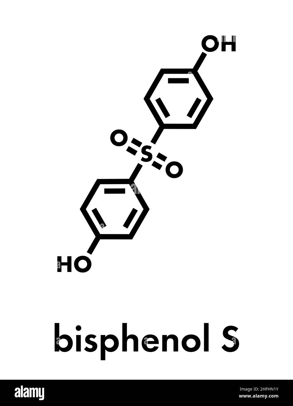 Bisfenolo S (BPS) plastificante molecola. Utilizzato come agente di indurimento in colle epossidiche e come alternativa al BPA. Formula di scheletro. Illustrazione Vettoriale
