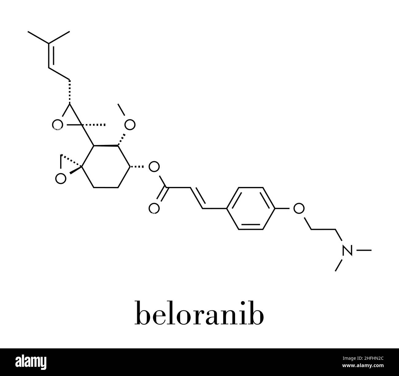Molecola di farmaco di obesità di Beloranib. Formula scheletrica. Illustrazione Vettoriale