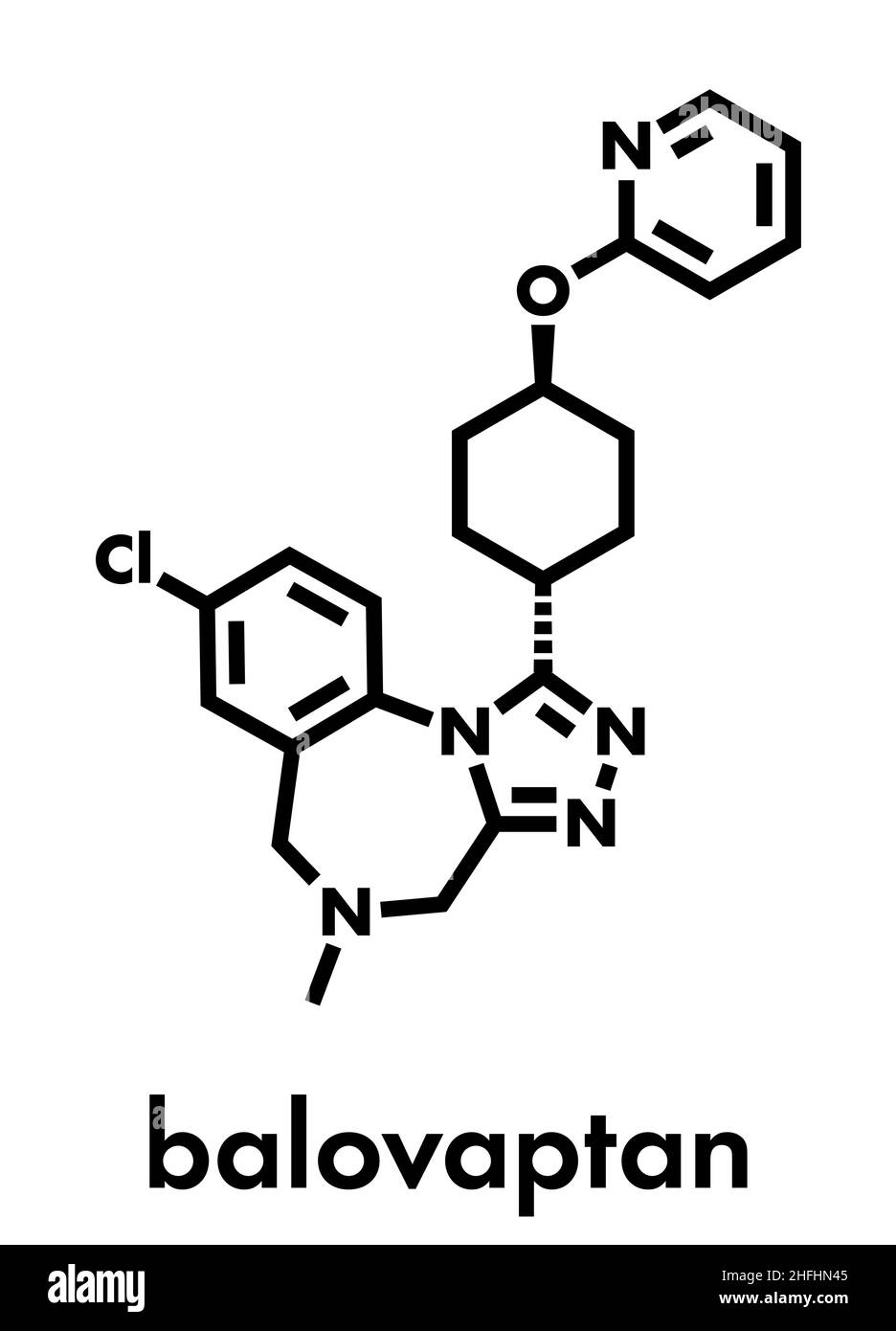 Balovaptan autismo molecola di farmaco (vasopressina V1un antagonista di recettore). Formula di scheletro. Illustrazione Vettoriale
