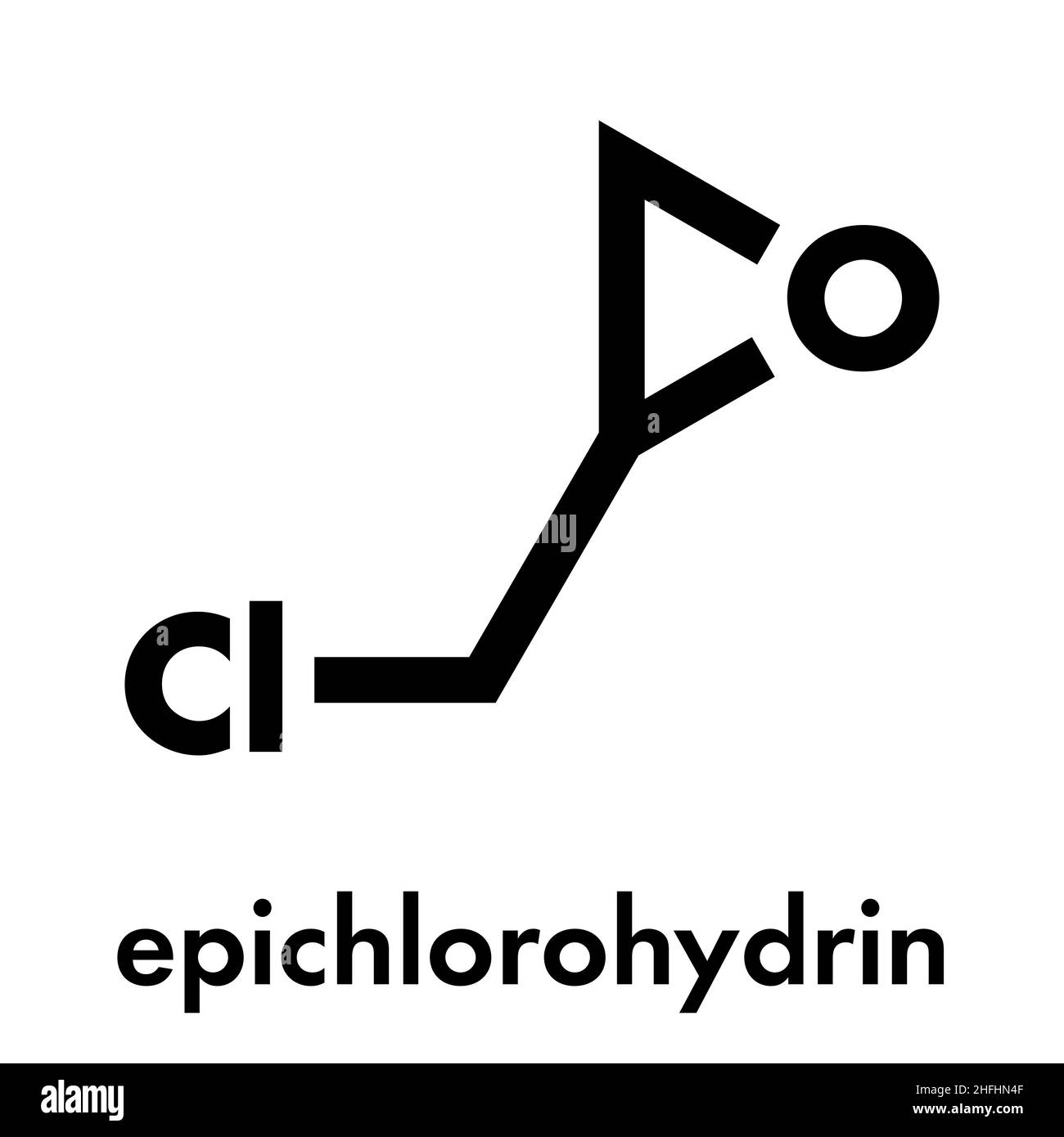 Blocco di costruzione in resina epossidica per epicloridrina (ECH). Formula scheletrica. Illustrazione Vettoriale