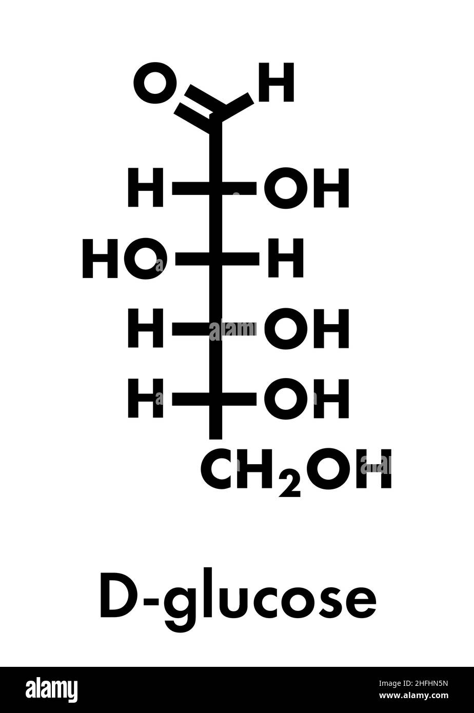 Molecola di zucchero di uva glucosio (D-glucosio, destrosio). Formula scheletrica. Illustrazione Vettoriale