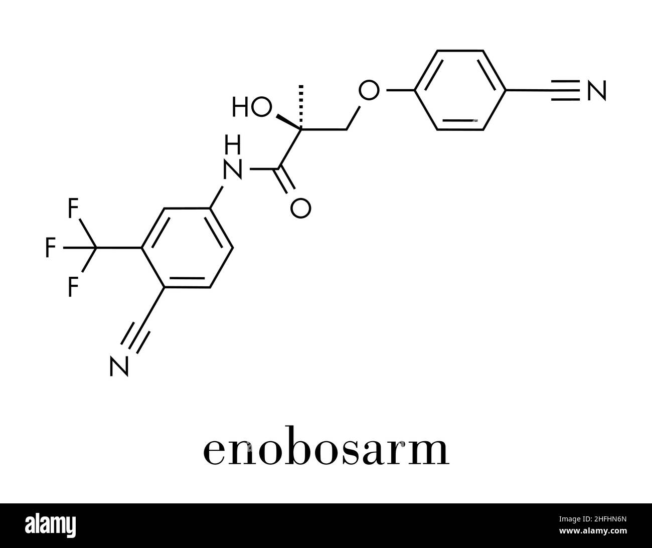 Enobosarm molecola di farmaco. Selettivo del recettore degli androgeni modulatore (SARM) che è utilizzato anche negli sport doping. Formula di scheletro. Illustrazione Vettoriale