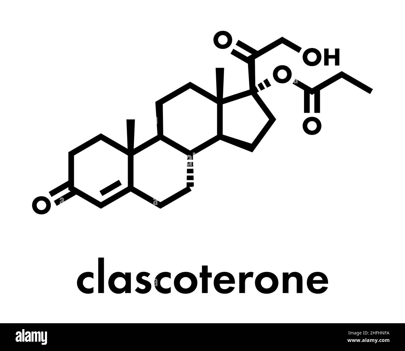 Molecola di farmaco di Clascoterone. Formula scheletrica. Illustrazione Vettoriale