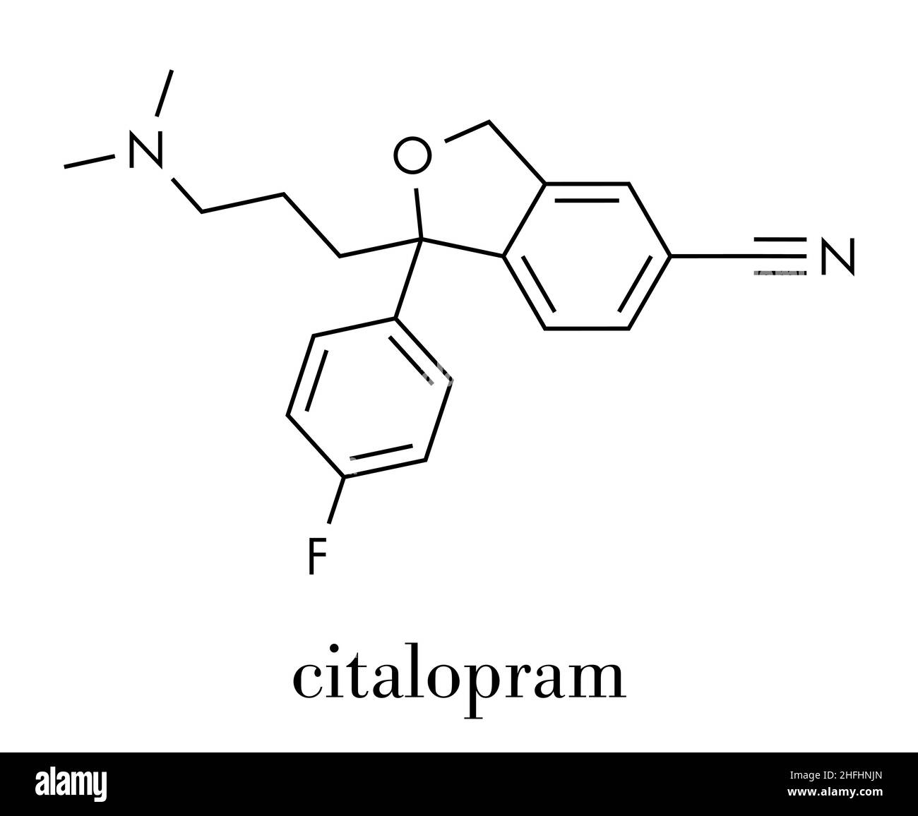 Citalopram molecola di farmaco antidepressivo. Formula scheletrica. Illustrazione Vettoriale