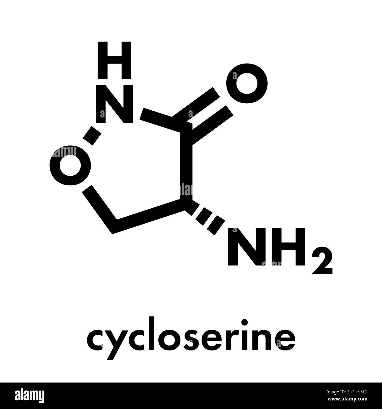 Cicloserina (D-cicloserina) tubercolosi molecola di farmaco. Formula di scheletro. Illustrazione Vettoriale