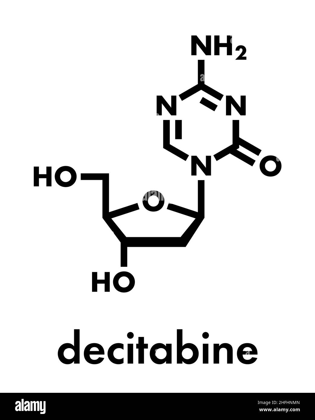 Molecola di farmaco di decitabina. Formula scheletrica. Illustrazione Vettoriale