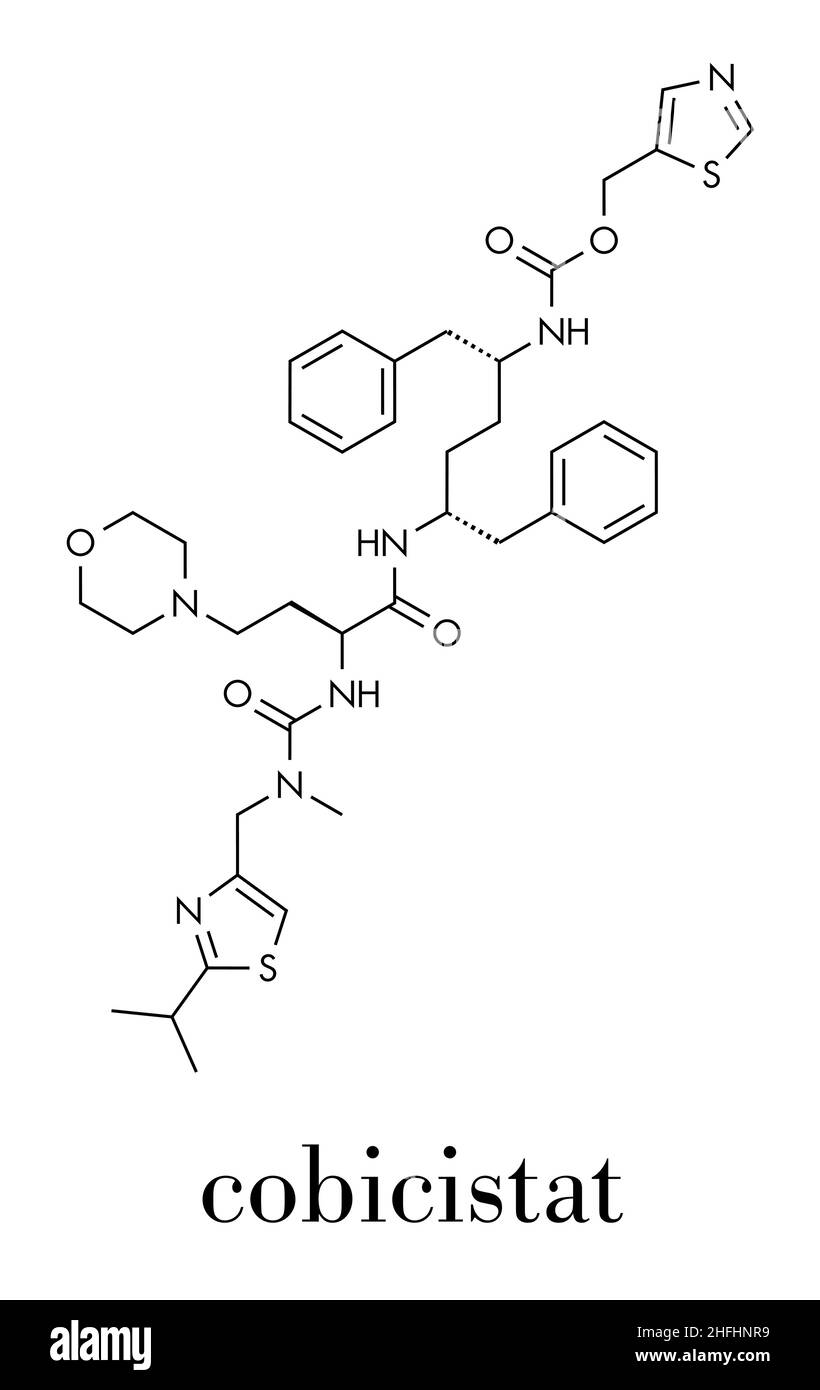 Molecola di farmaco inibitore del citocromo P450 di Cobicistat. Aumenta l'esposizione di vari farmaci HIV inibendo la loro rottura da parte degli enzimi metabolici, comprende Illustrazione Vettoriale