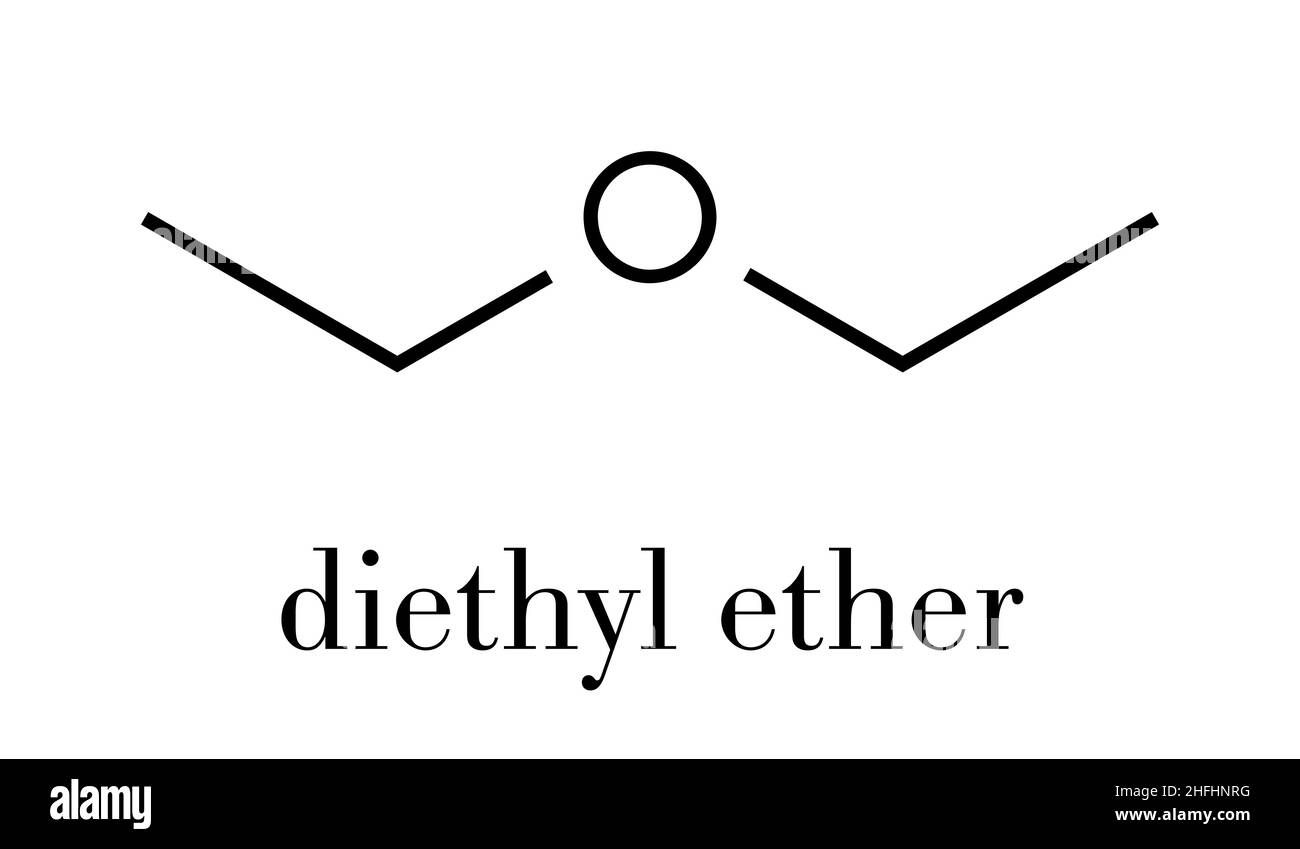 Etere dietilico molecola di solvente. Formula di scheletro. Illustrazione Vettoriale