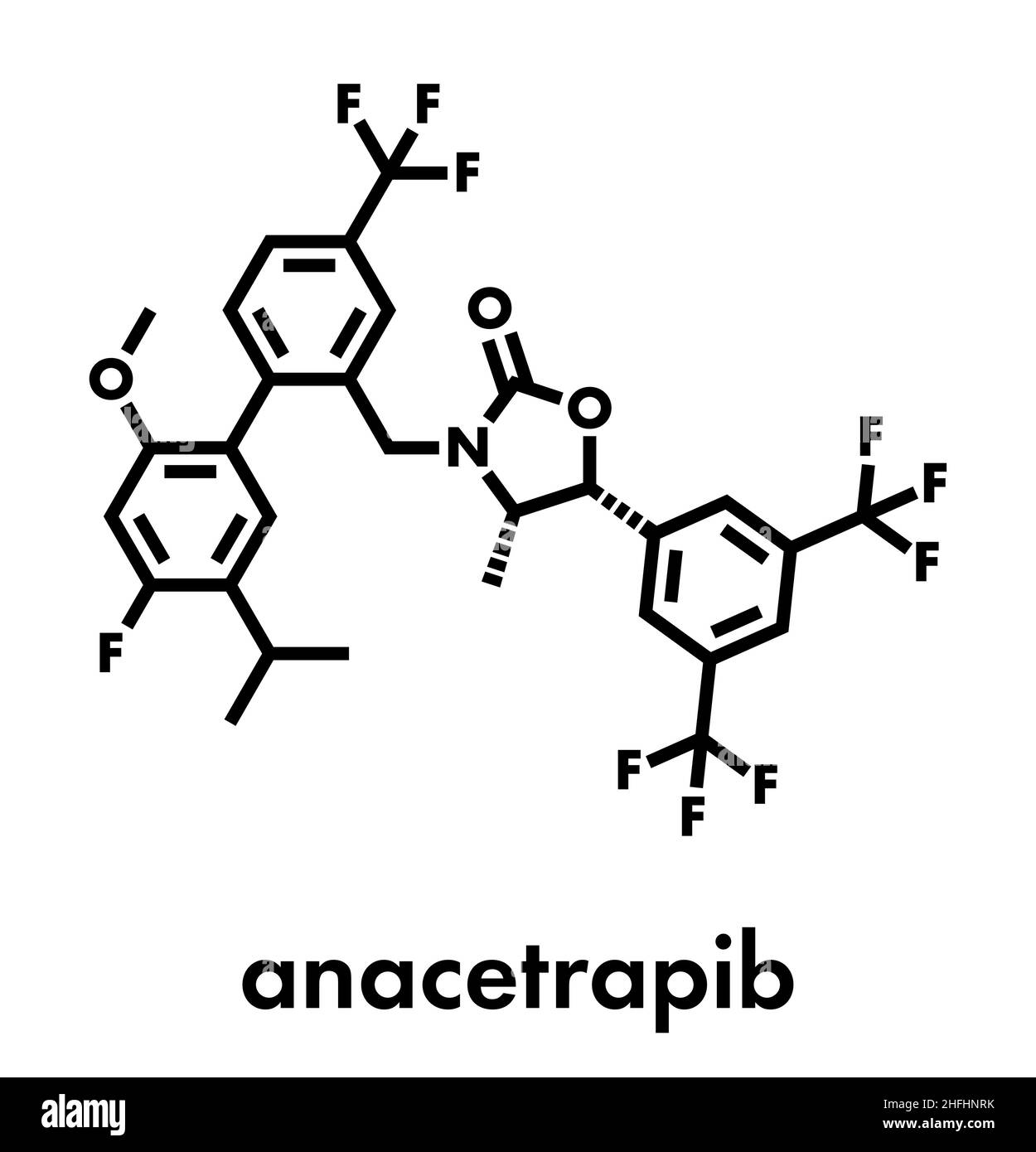 Molecola di farmaco per ipercolesterolemia di Anacetrapib. Inibitore del CETP (colesterylester transfer protein) per il trattamento di livelli elevati di colesterolo. S Illustrazione Vettoriale