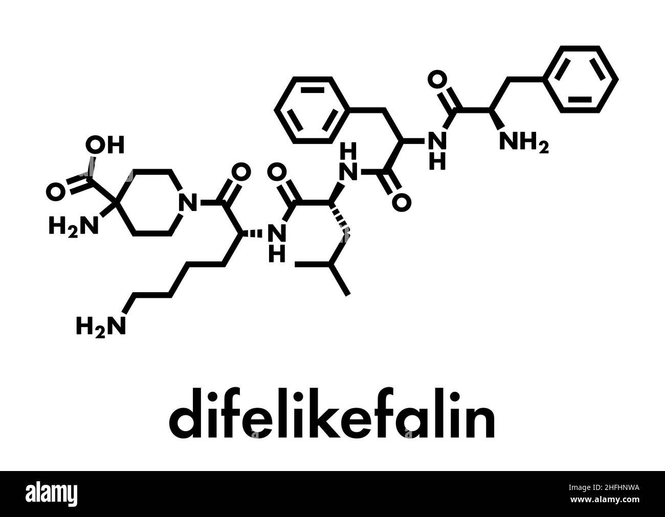 Molecola di farmaco di Difelikefalina. Formula scheletrica. Molecola di farmaco di difelikefalina. Formula scheletrica. Illustrazione Vettoriale