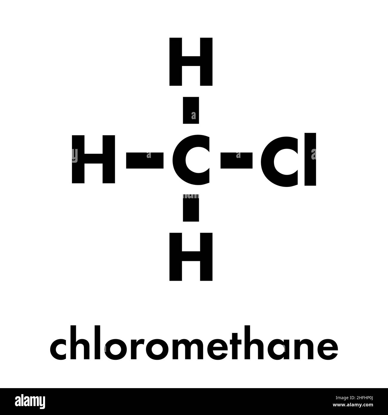 Molecola di clorometano (cloruro di metile). Formula scheletrica. Illustrazione Vettoriale
