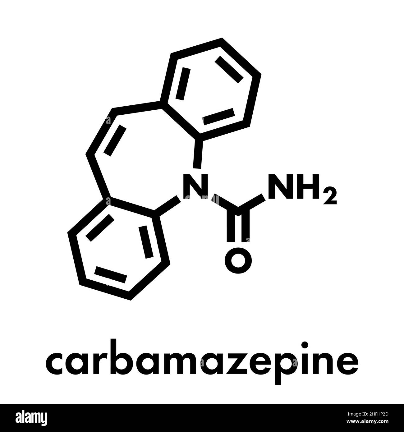 Carbamazepina anticonvulsivante e stabilizzatori dell'umore molecola di farmaco. Usato per il trattamento di epilessia (convulsioni), disturbo bipolare e di un certo numero di altre malattie Illustrazione Vettoriale