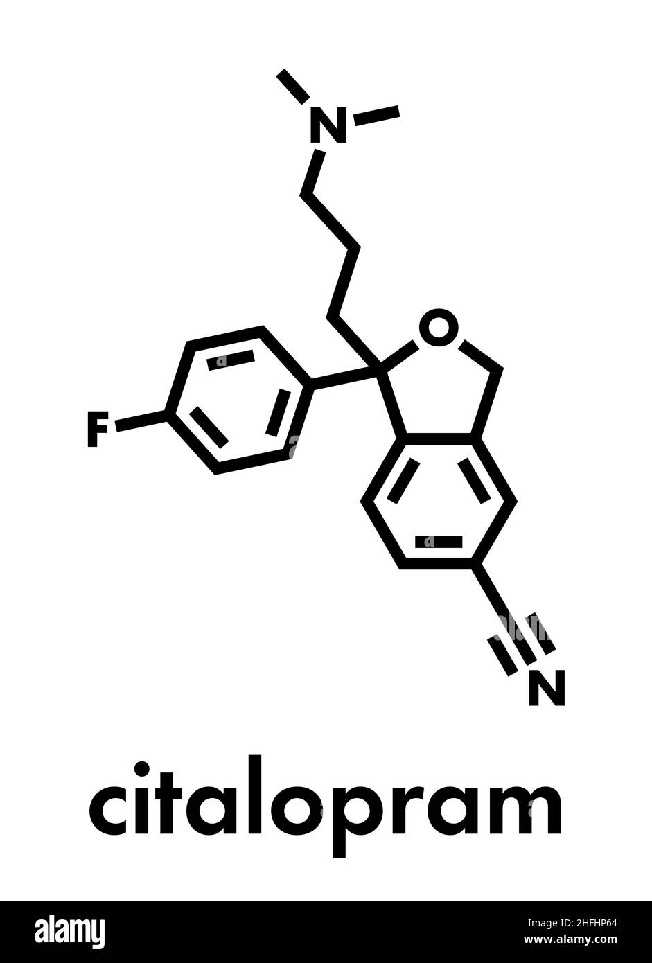 Citalopram molecola di farmaco antidepressivo. Formula scheletrica. Illustrazione Vettoriale