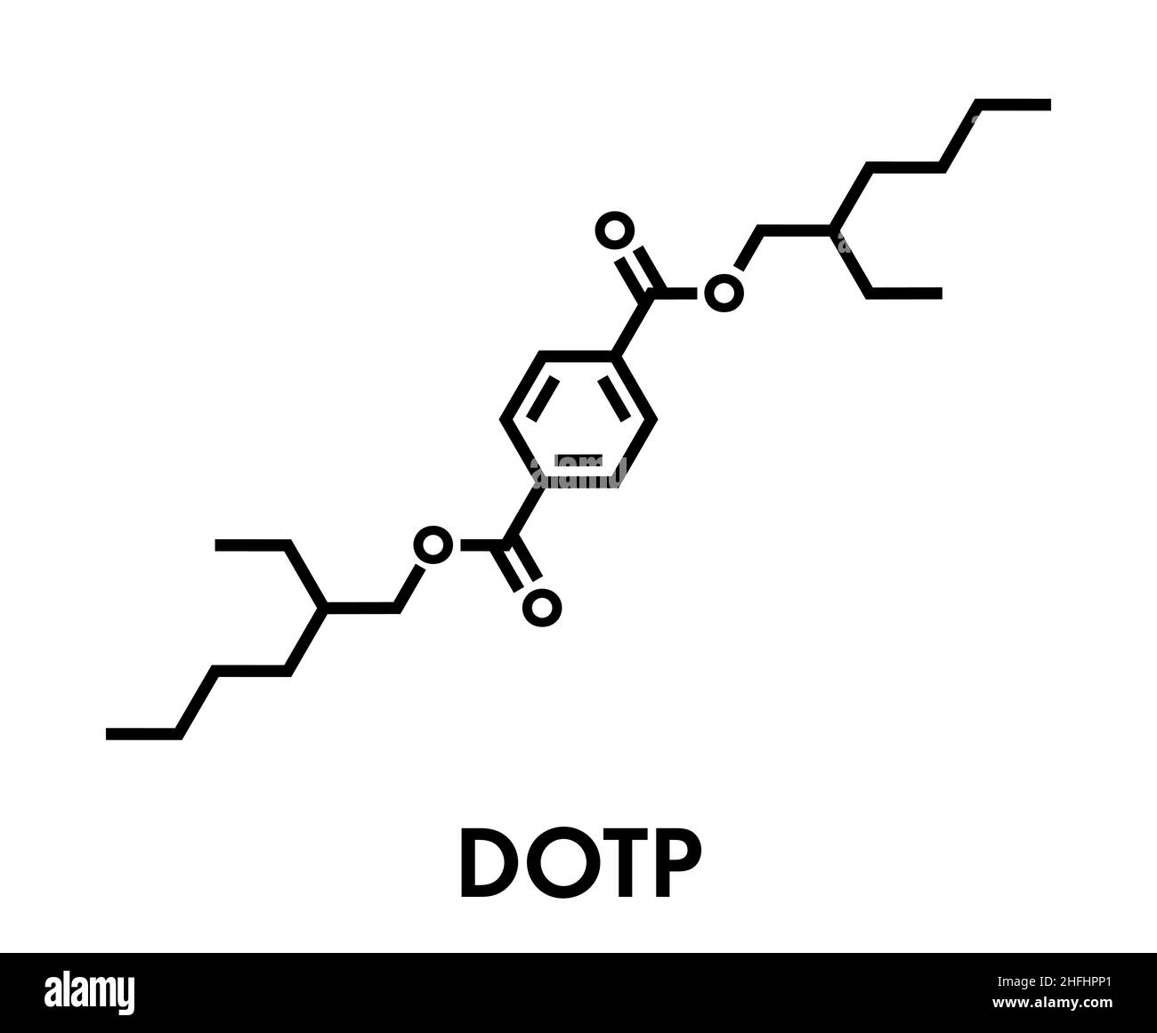 Molecola plastificante del diottil tereftalato (DOTP, DEHT). Ftalato alternativo, utilizzato in plastica PVC. Formula scheletrica. Illustrazione Vettoriale