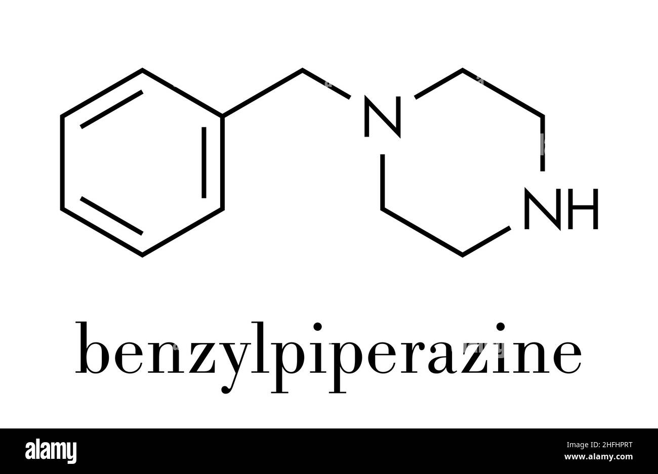 Benzilpiperazina (BZP) droghe ricreative molecola. Formula di scheletro. Illustrazione Vettoriale