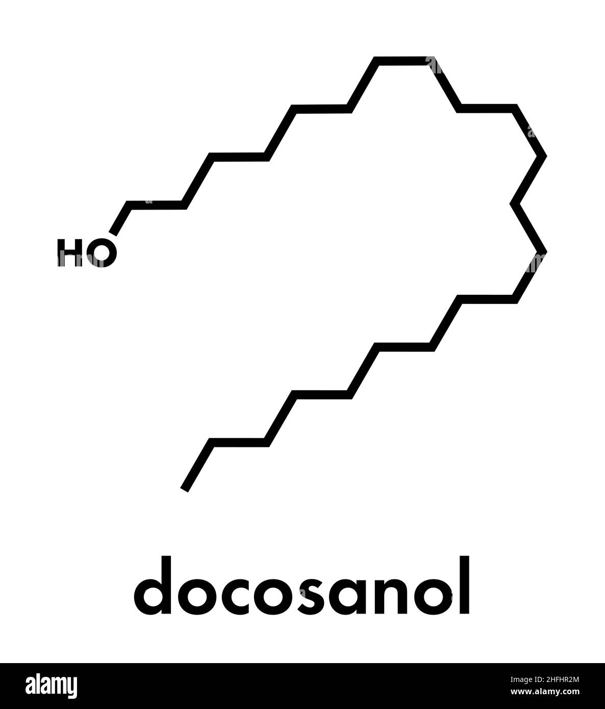 Docosanol (alcool behenilico) molecola di farmaco antivirale. Usato nel trattamento di herpes labiale (herpes simplex virus). Formula scheletrica. Illustrazione Vettoriale