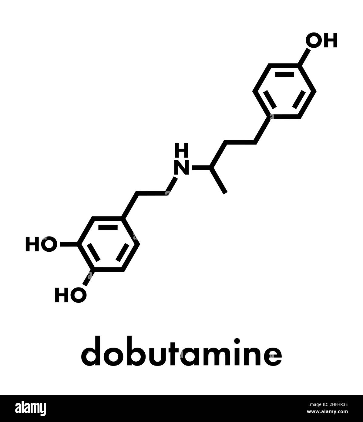 La dobutamina simpaticomimetici molecola di farmaco. Formula di scheletro. Illustrazione Vettoriale