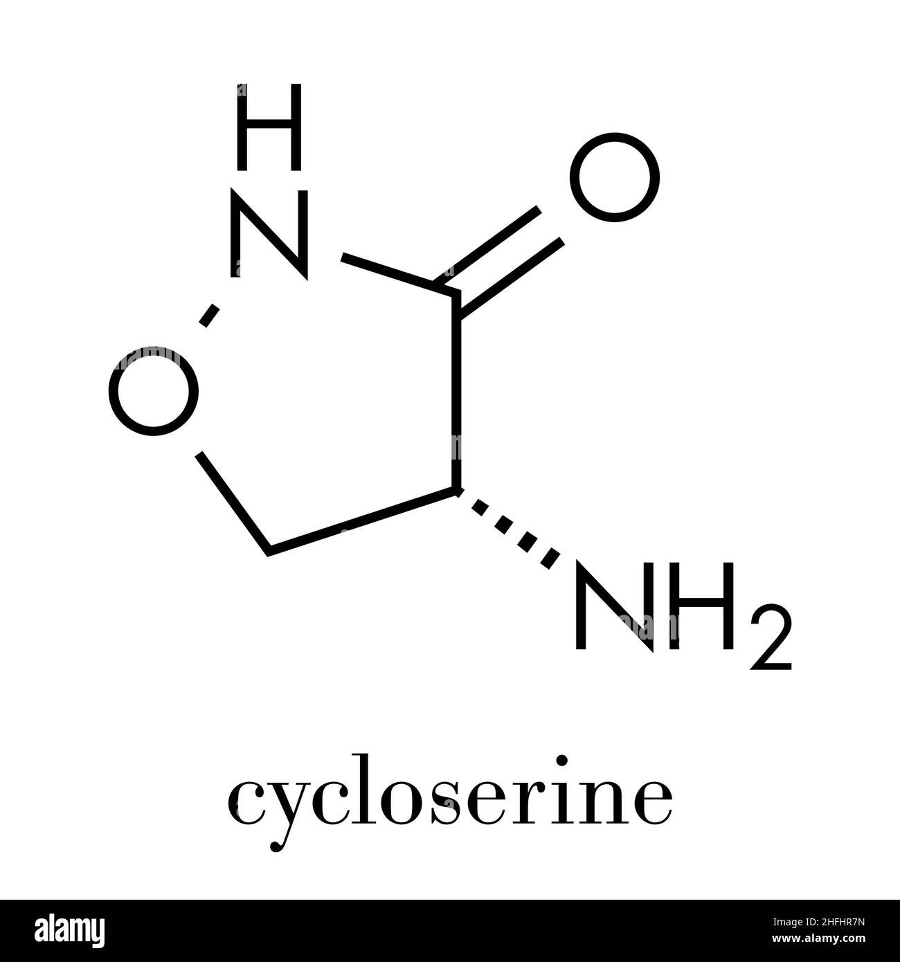 Cicloserina (D-cicloserina) tubercolosi molecola di farmaco. Formula di scheletro. Illustrazione Vettoriale