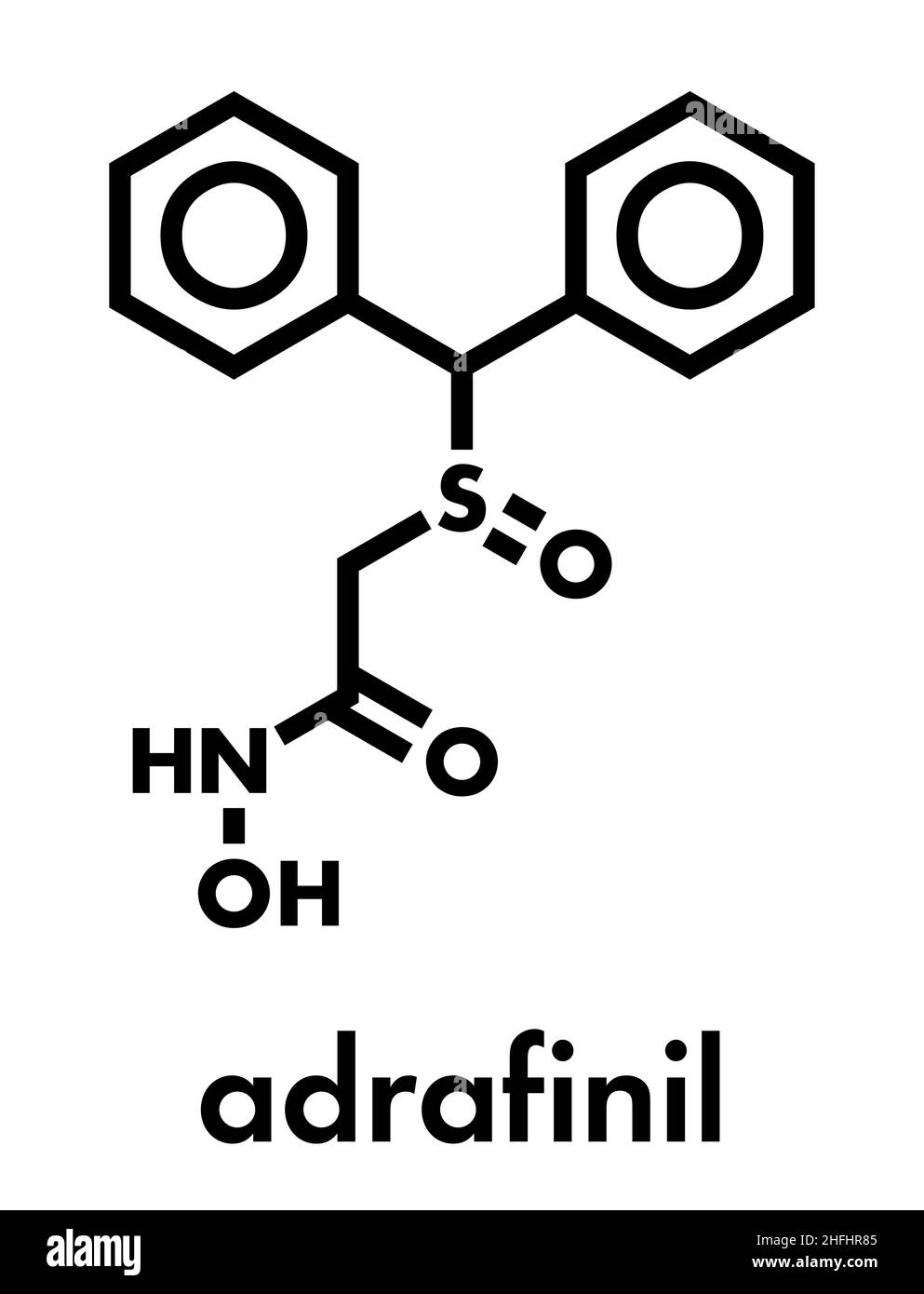 Adrafinil molecola di farmaco (ritirata). Formula di scheletro. Illustrazione Vettoriale
