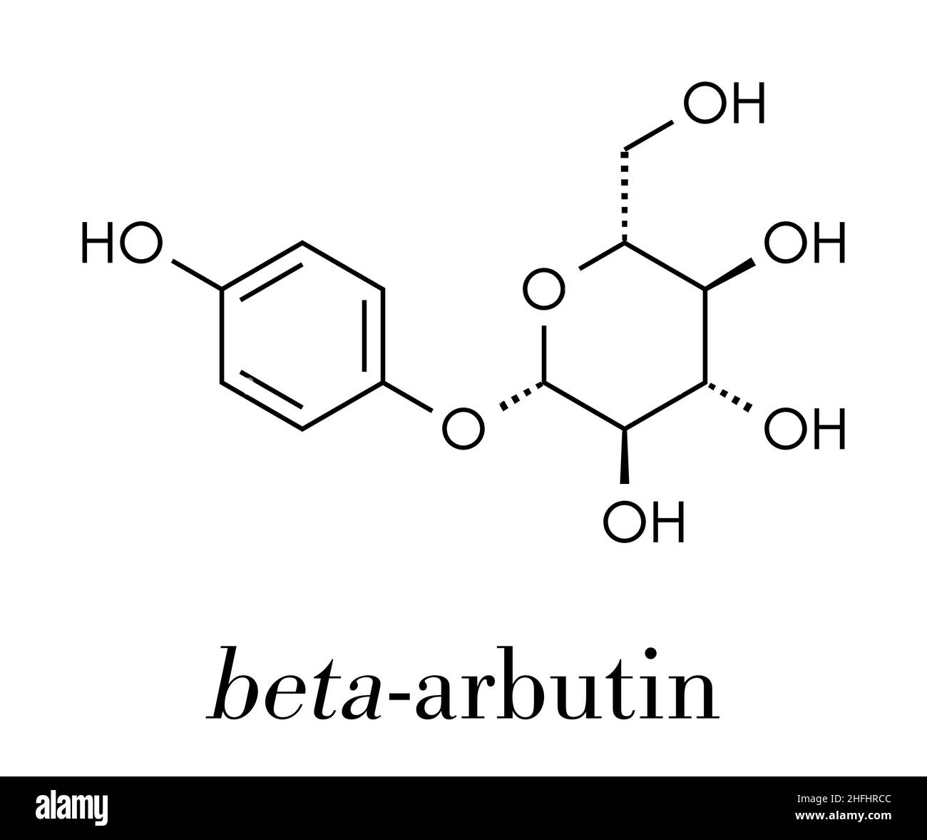 Molecola di beta-arbutina. Formula scheletrica. Illustrazione Vettoriale