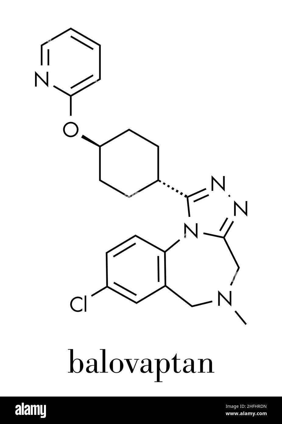 Balovaptan autismo molecola di farmaco (vasopressina V1un antagonista di recettore). Formula di scheletro. Illustrazione Vettoriale