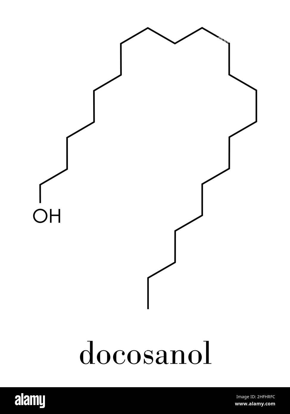 Docosanol (alcool behenilico) molecola di farmaco antivirale. Usato nel trattamento di herpes labiale (herpes simplex virus). Formula scheletrica. Illustrazione Vettoriale