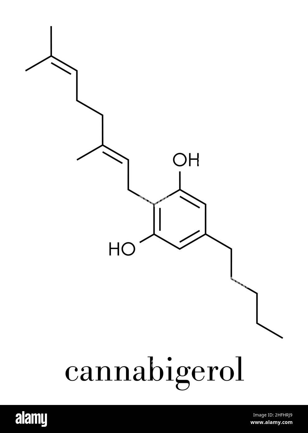 Cannabigerol molecola cannabinoide. Formula di scheletro. Illustrazione Vettoriale