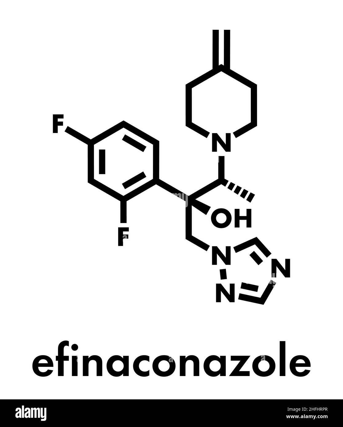Molecola antifungina di Efinaconazolo. Formula scheletrica. Illustrazione Vettoriale