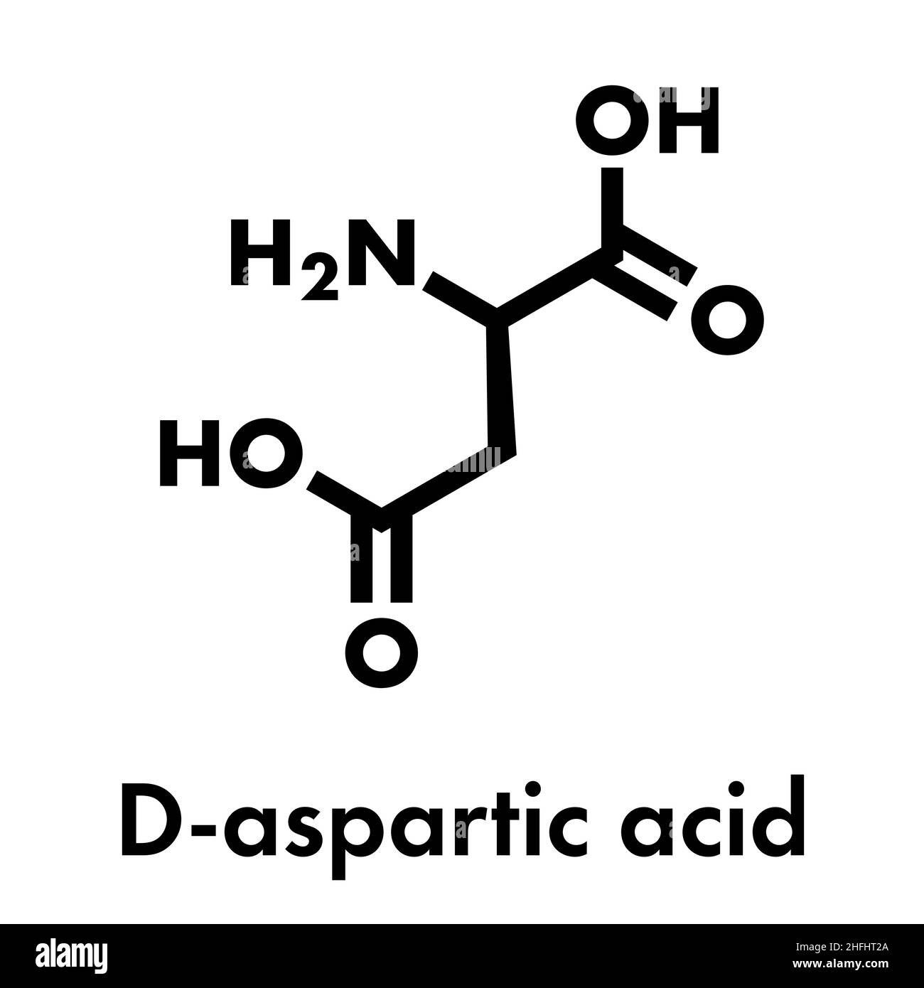 D-acido aspartico (D-aspartato) aminoacido molecola. Formula di scheletro. Illustrazione Vettoriale