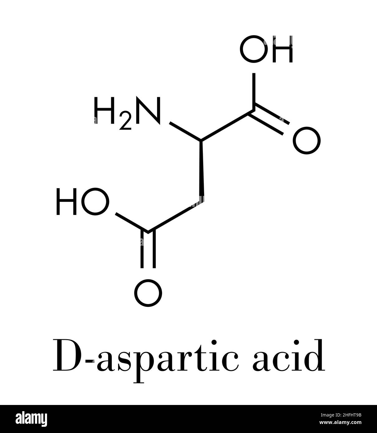D-acido aspartico (D-aspartato) aminoacido molecola. Formula di scheletro. Illustrazione Vettoriale