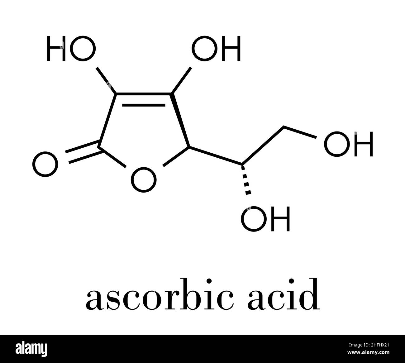 Molecola di vitamina C (acido ascorbico, ascorbato). Formula scheletrica. Illustrazione Vettoriale