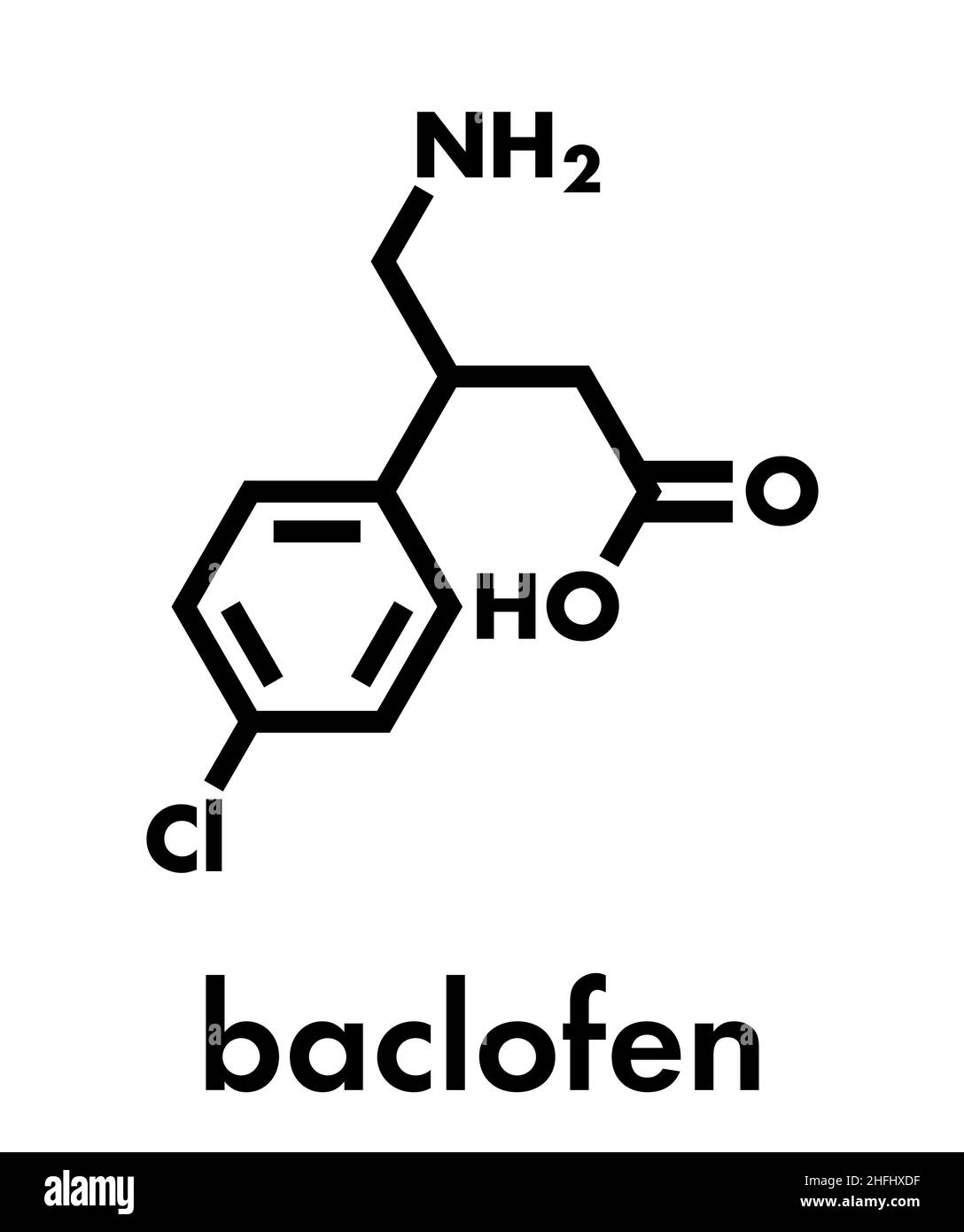 Il Baclofen molecola di farmaco. Formula di scheletro. Illustrazione Vettoriale