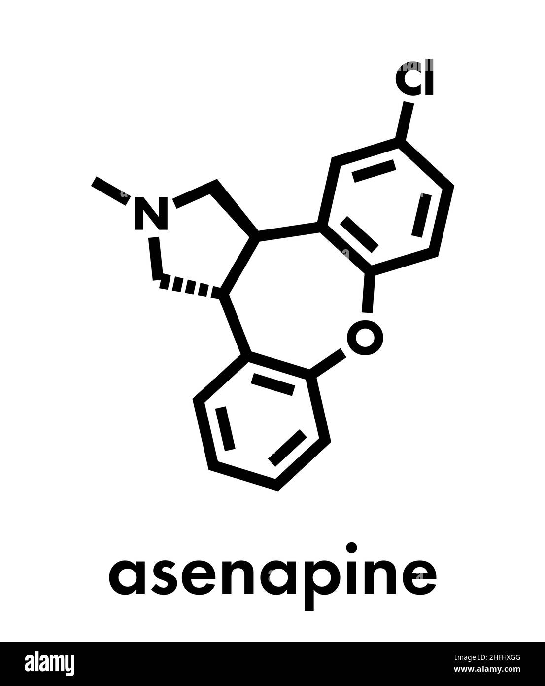 Asenapine farmaco antipsicotico molecola. Formula di scheletro. Illustrazione Vettoriale
