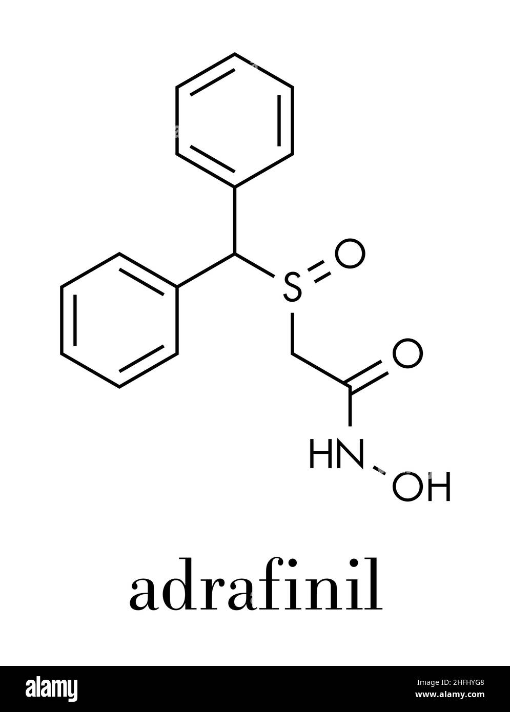 Adrafinil molecola di farmaco (ritirata). Formula di scheletro. Illustrazione Vettoriale