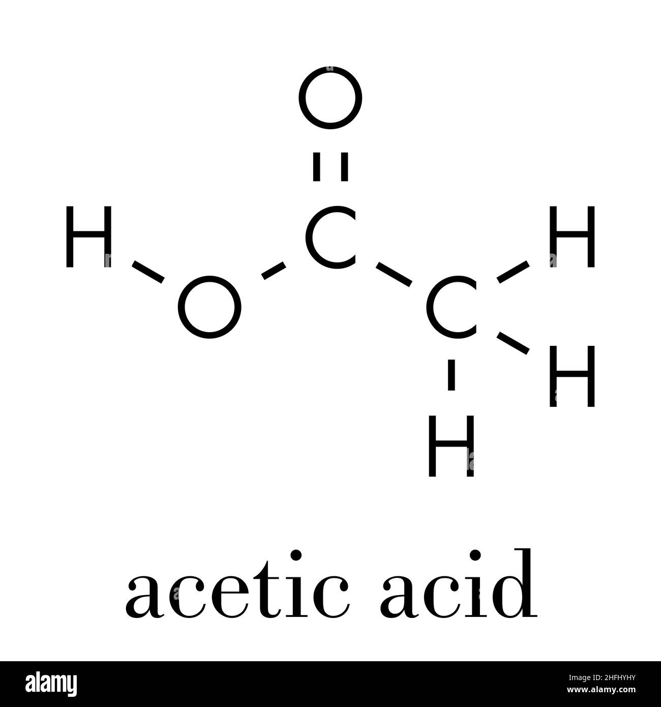 Molecola di acido acetico. L'aceto è una soluzione acquosa di acido acetico. Formula scheletrica. Illustrazione Vettoriale