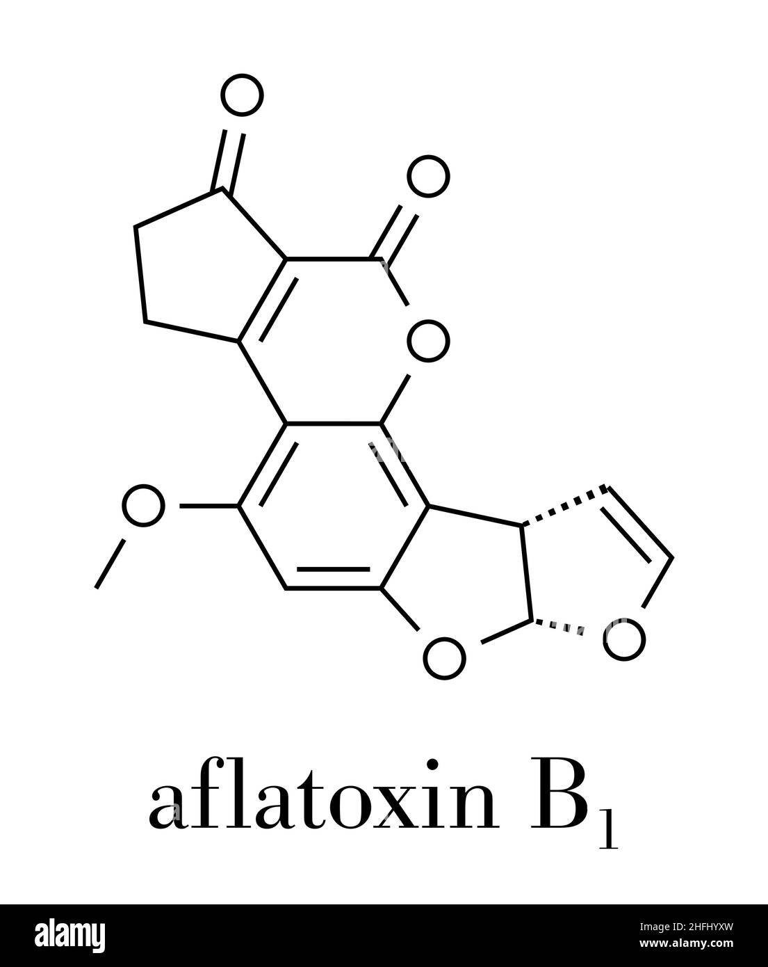 Aflatossina B1 stampo molecola cancerogeno. Formula di scheletro. Illustrazione Vettoriale