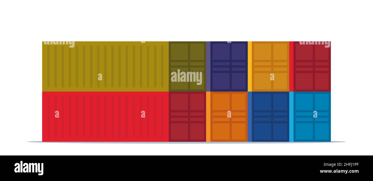 Pila di contenitori colorati per il carico con vista in prospettiva. Colori diversi. Illustrazione vettoriale Illustrazione Vettoriale