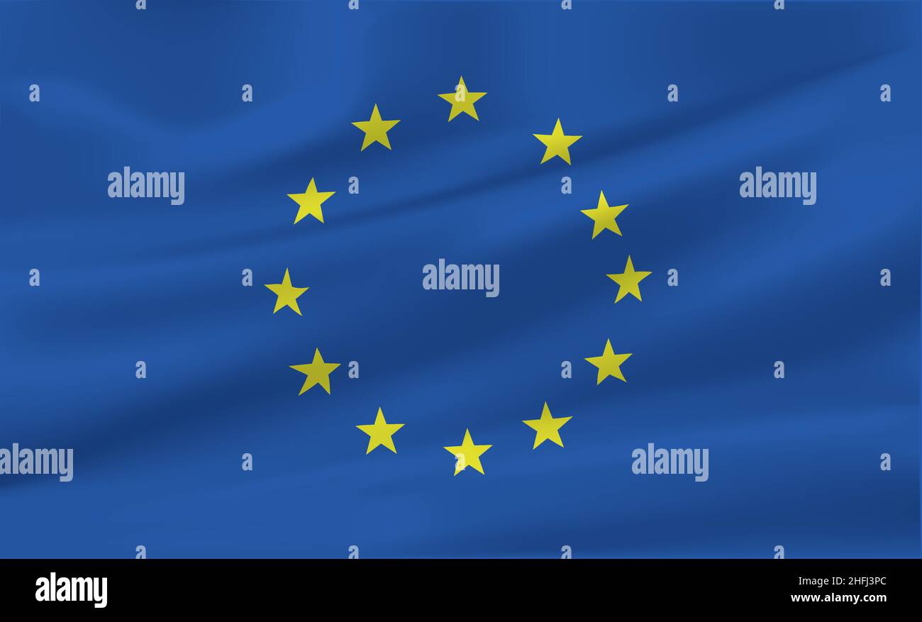 Bandiera dell'Unione europea che soffia nel vento. Illustrazione vettoriale. File vettoriale EPS 10. Illustrazione Vettoriale