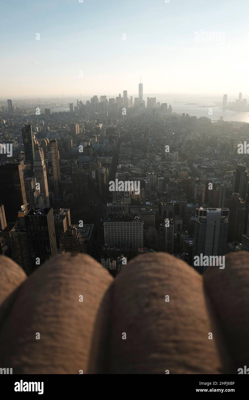 Vista su New York fino al quartiere finanziario Foto Stock