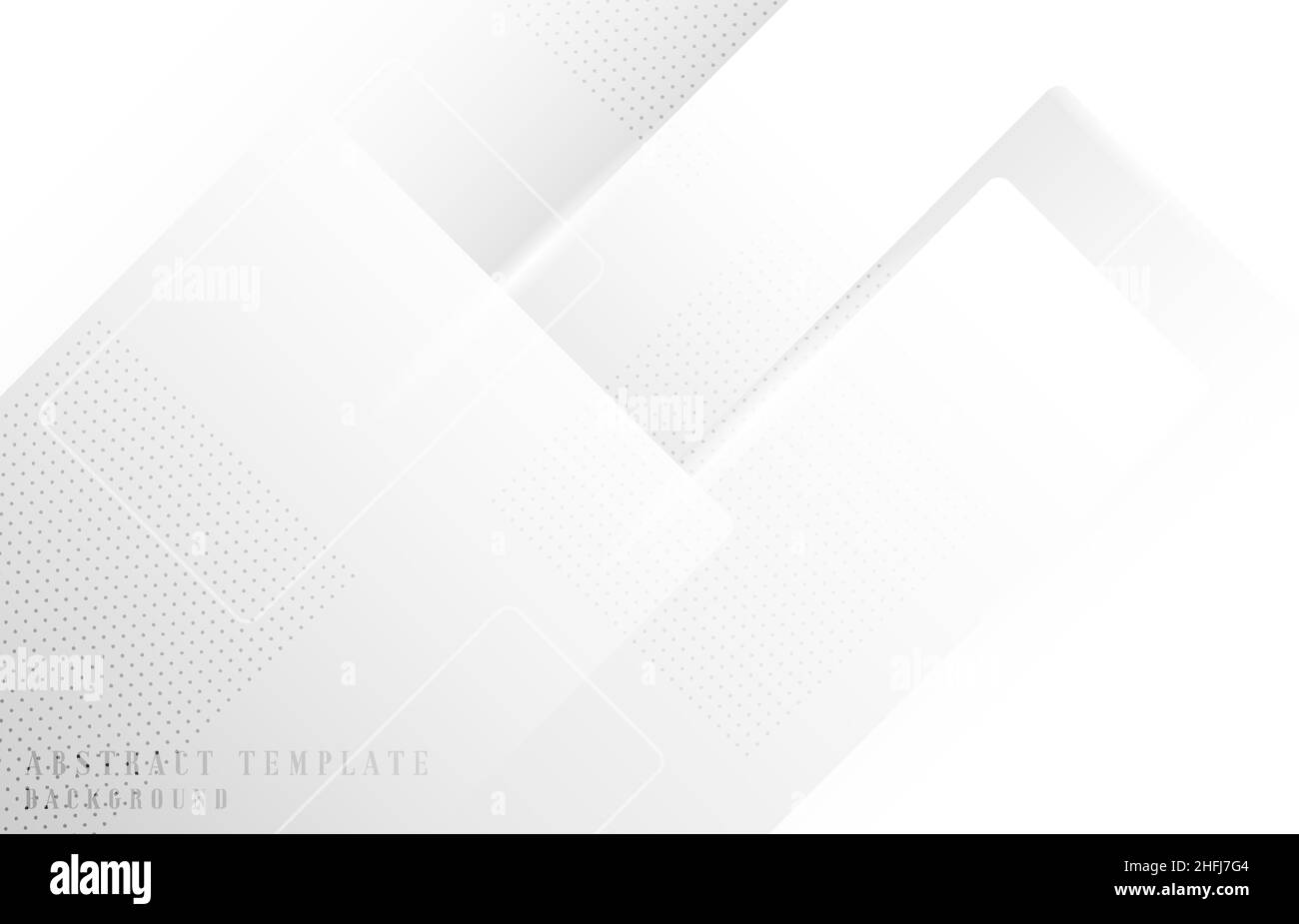 Modello quadrato geometrico bianco astratto con decorazione a mezzitoni. Sovrapposizione per annuncio, poster, sfondo del modello. Illustrazione Vettoriale