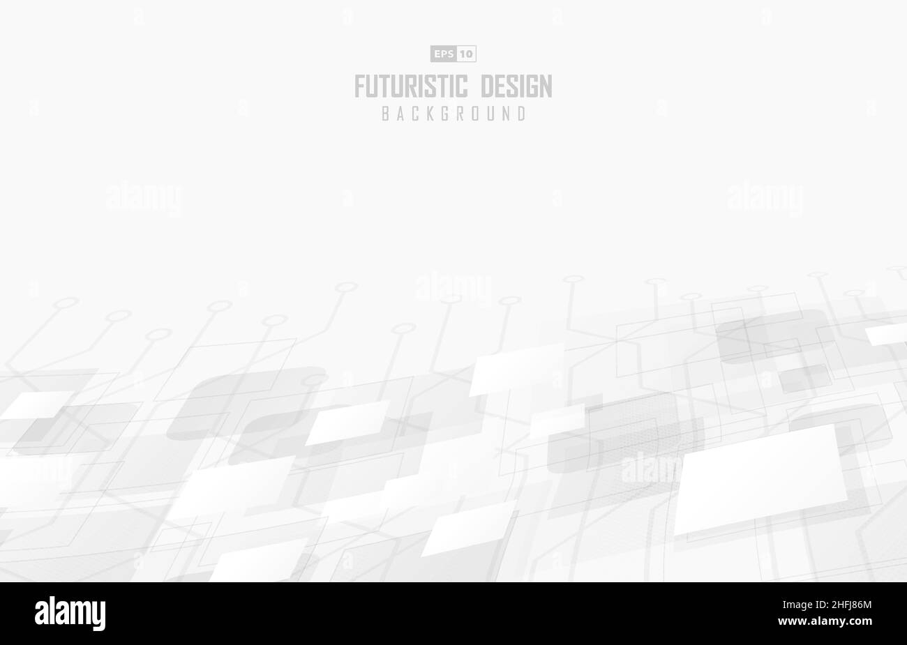 Astratto bianco quadrato tecnologia geometrica halftone decorativo. Design sovrapposto per uno sfondo semplice. Illustrazione Vettoriale