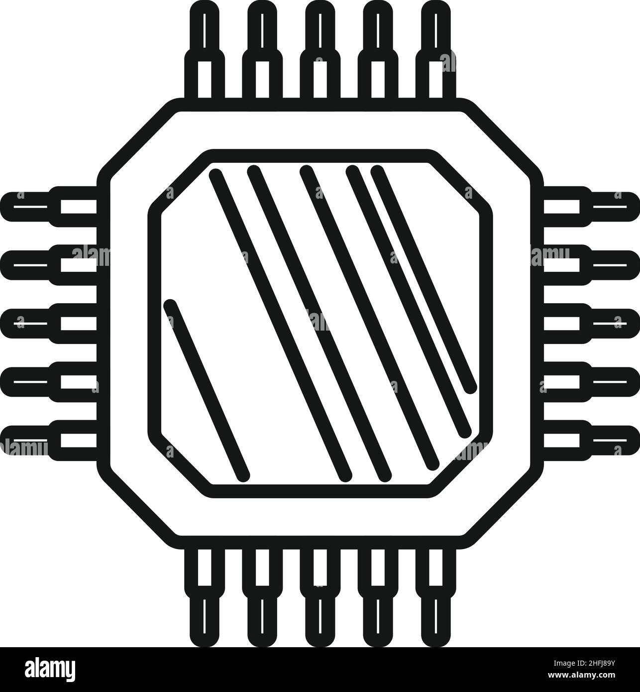Vettore di contorno icona cpu dati. Computer digitale. Micro core Illustrazione Vettoriale