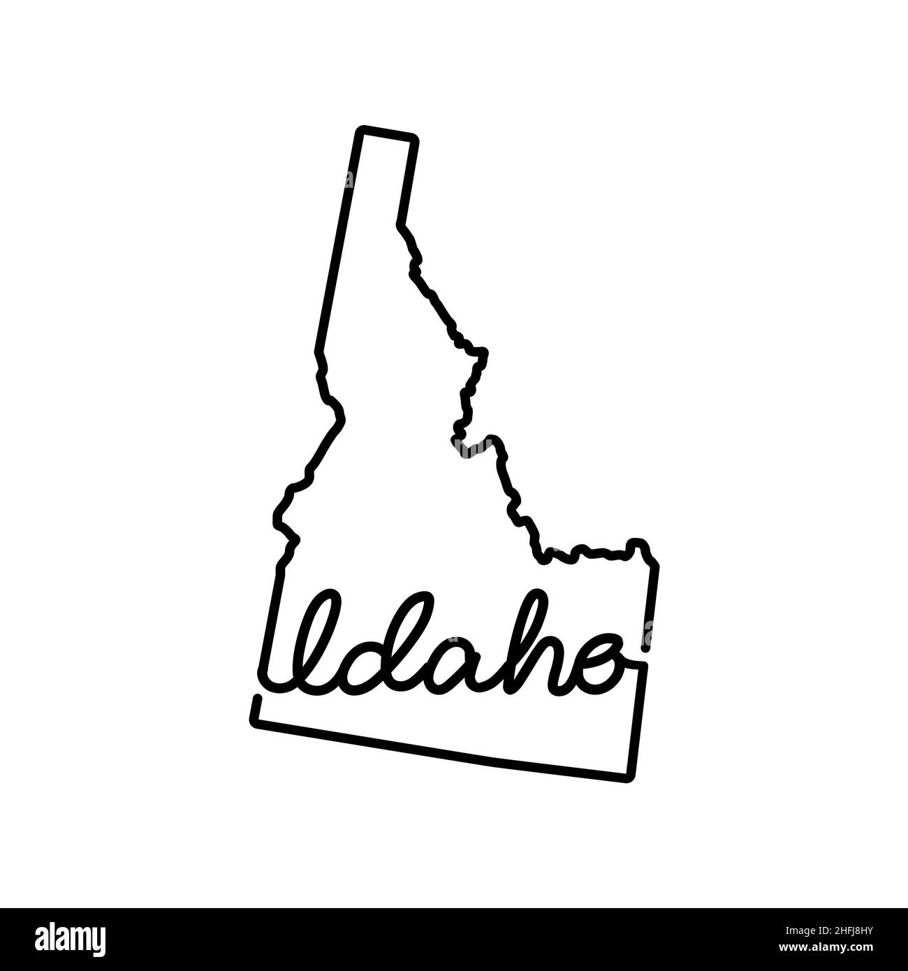 Idaho US state Outline map con il nome dello stato scritto a mano. Linea continua di segno di casa patriottica. Un amore per una piccola patria. Stampa T-shirt Illustrazione Vettoriale