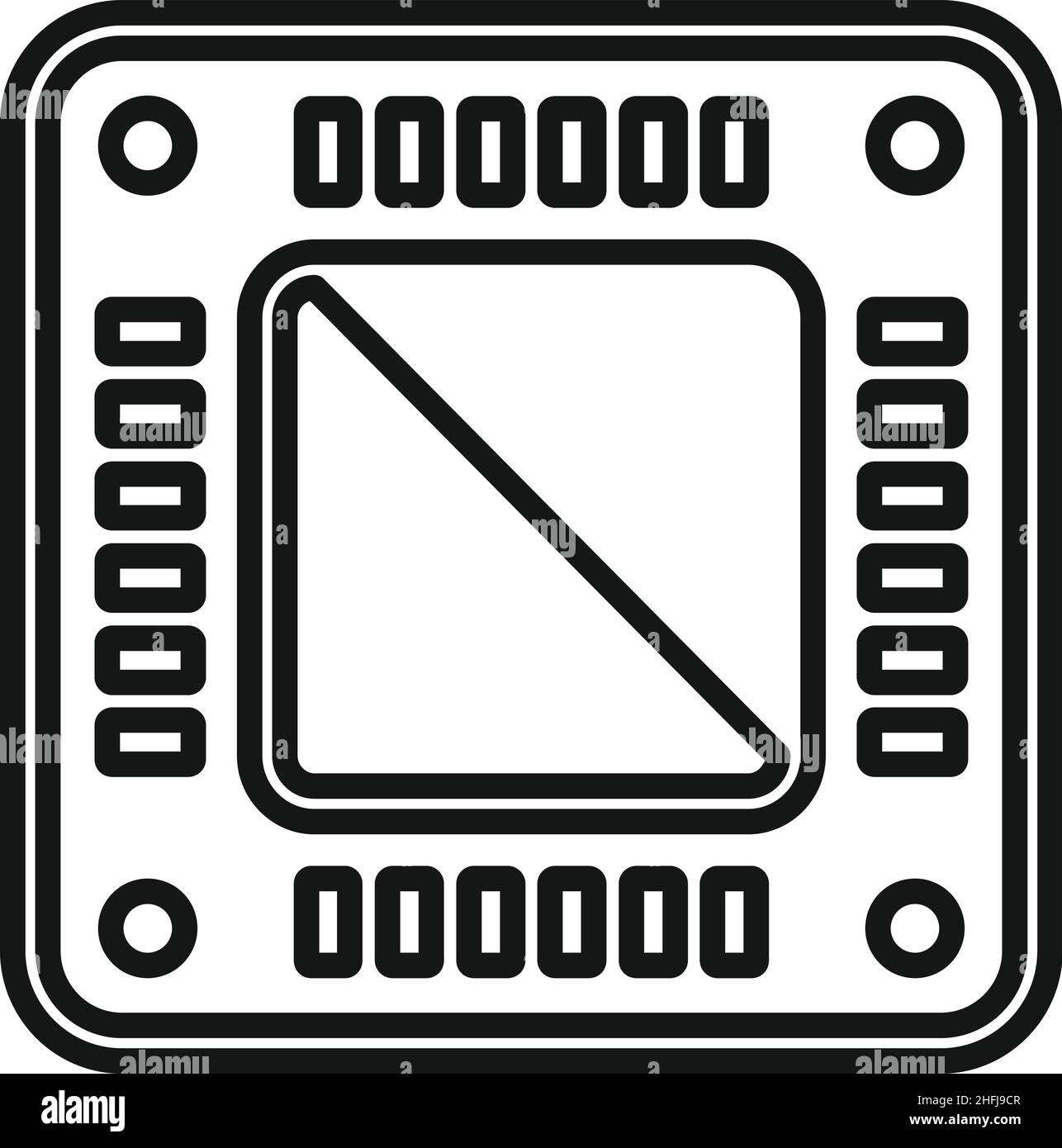 Vettore del contorno dell'icona del processore. Chip CPU. Scheda digitale Illustrazione Vettoriale