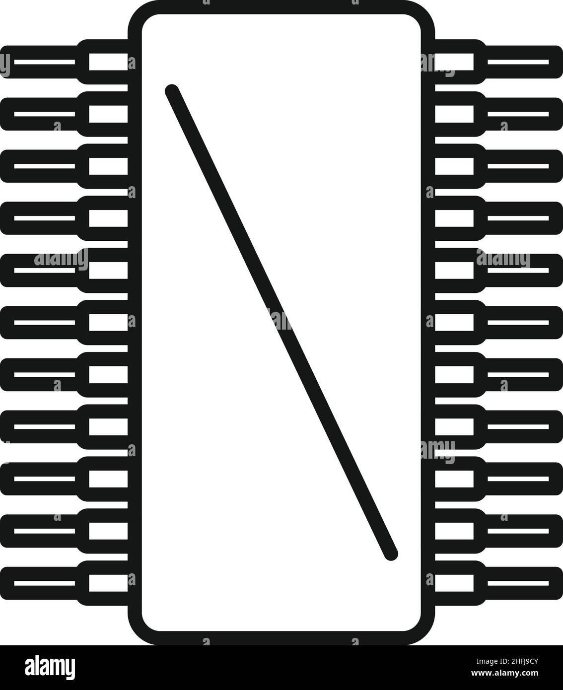 Vettore di contorno icone Microchip. Circuito CPU. Dati digitali Illustrazione Vettoriale