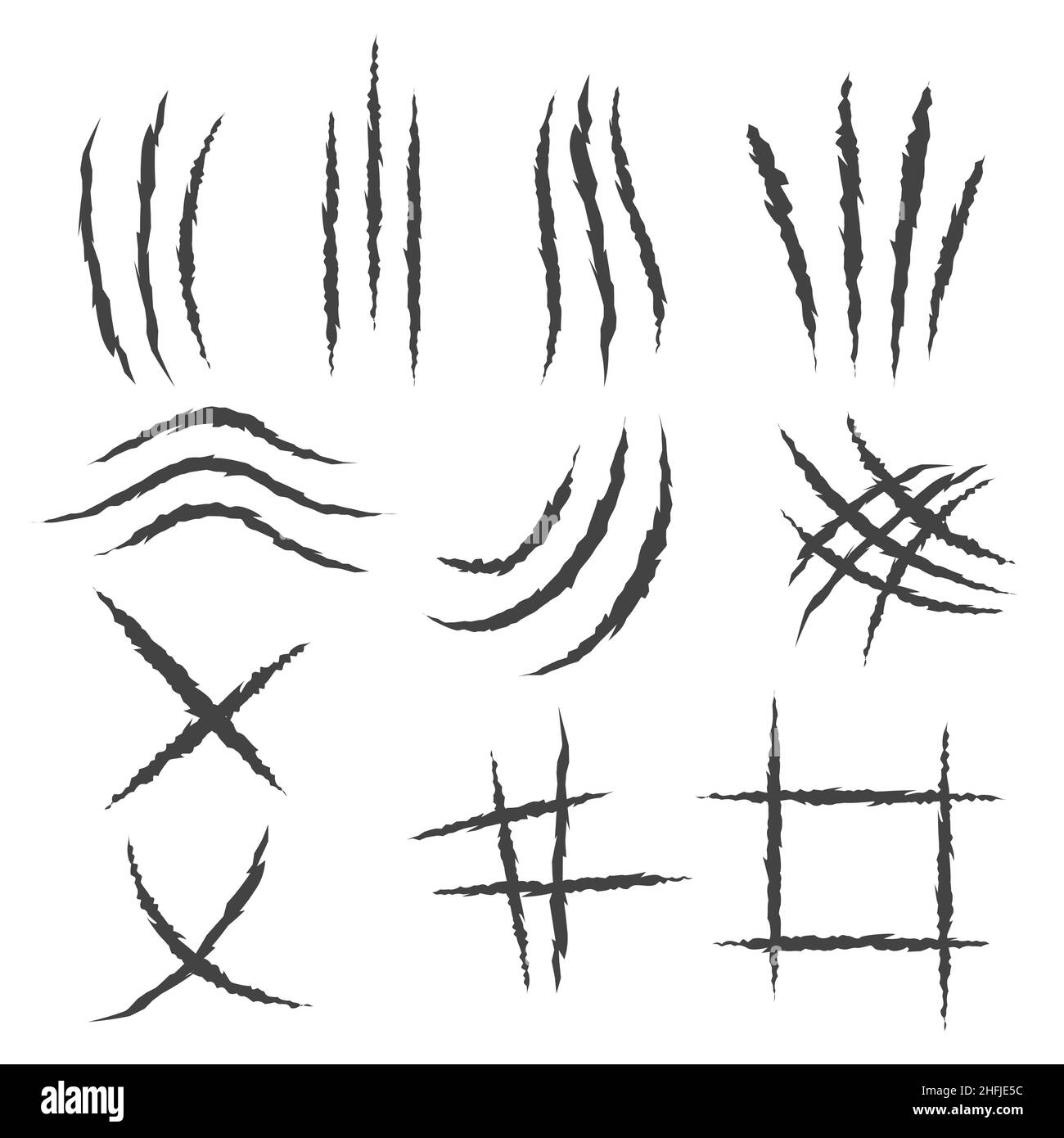 Graffi dalle griffe del gatto. Ferite da zampe di animali. Design vettoriale piatto su sfondo bianco. Illustrazione Vettoriale