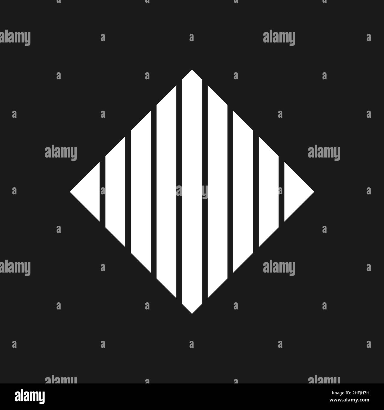 Rhombus a onde retronave, synthwave 1980s. Rhombus a strisce verticali. Elemento di design retrofondante in bianco e nero. Geometria piatta per poster, copertina Illustrazione Vettoriale