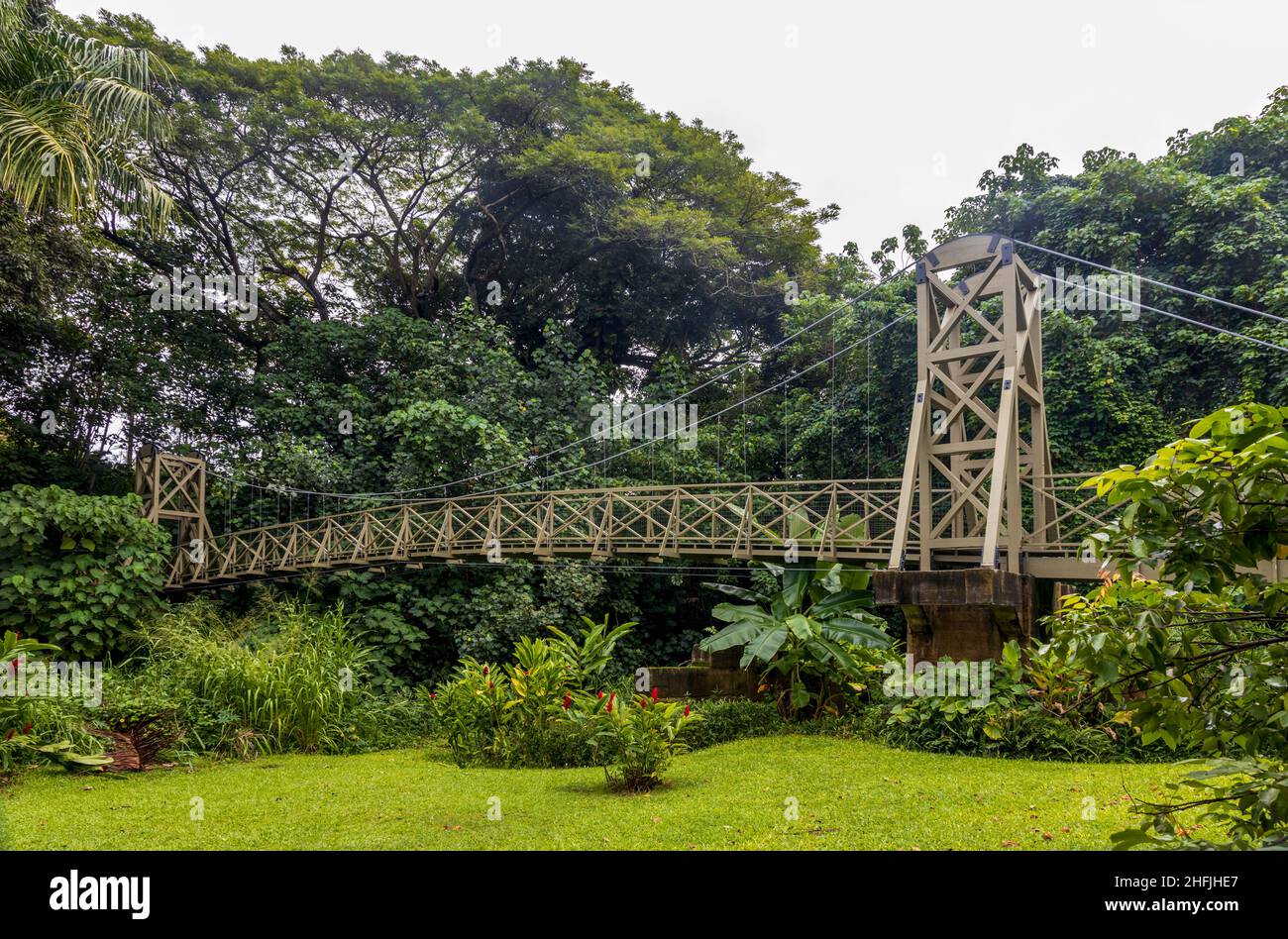 Ponte sospeso di Kapaia sull'Isola di Kauai, Hawaii Foto Stock