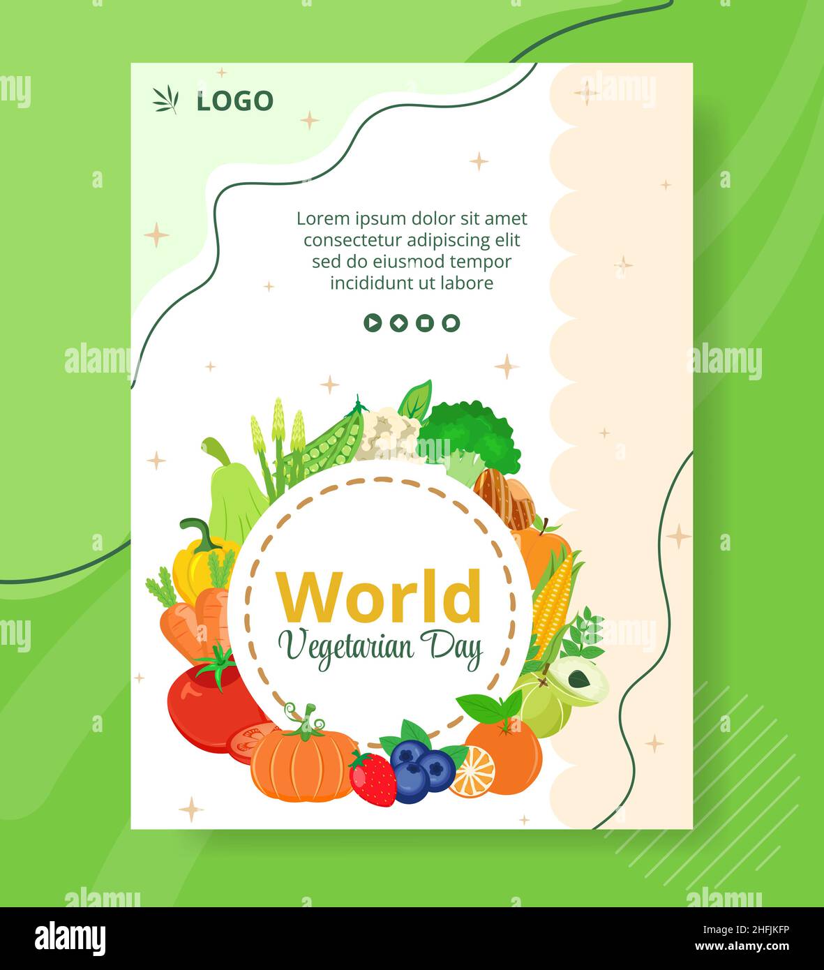 World Vegetarian Day Post Template Flat Design Illustrazione Editabile di sfondo quadrato adatto per i social media o biglietti di auguri Illustrazione Vettoriale